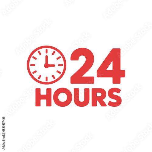 Twenty four hours availability indicated by a clock and bold text