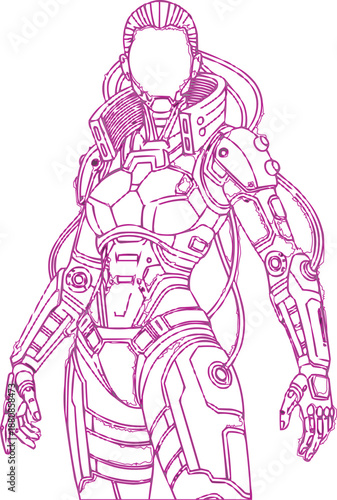 Wallpaper Mural Futuristic Female Cyborg Silhouette – Sci-Fi Neon Tech Warrior Vector Torontodigital.ca