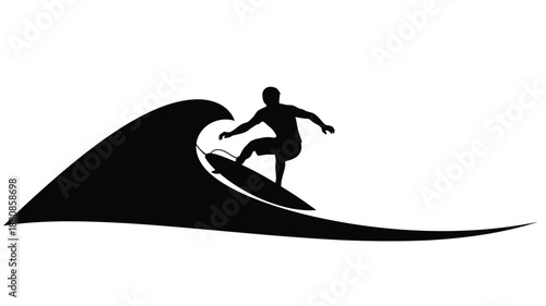 surfer riding a wave in a distinctive silhouette