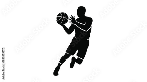 Basketball player dribbling with a ball in a dynamic pose silhouette