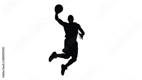 A basketball player in mid air about to shoot a dynamic silhouette