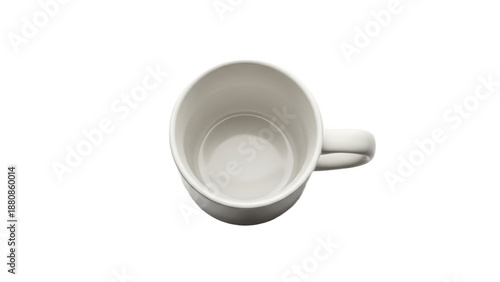 Simple white ceramic coffee mug viewed from above, classic blank cup for hot tea, coffee, cocoa, custom prints, office kitchens and cozy home moments

