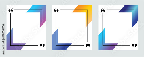 Abstract gradient quote frame design with modern geometric corners, minimal testimonial layout, colorful social media post template, clean background for inspirational quotes and branding