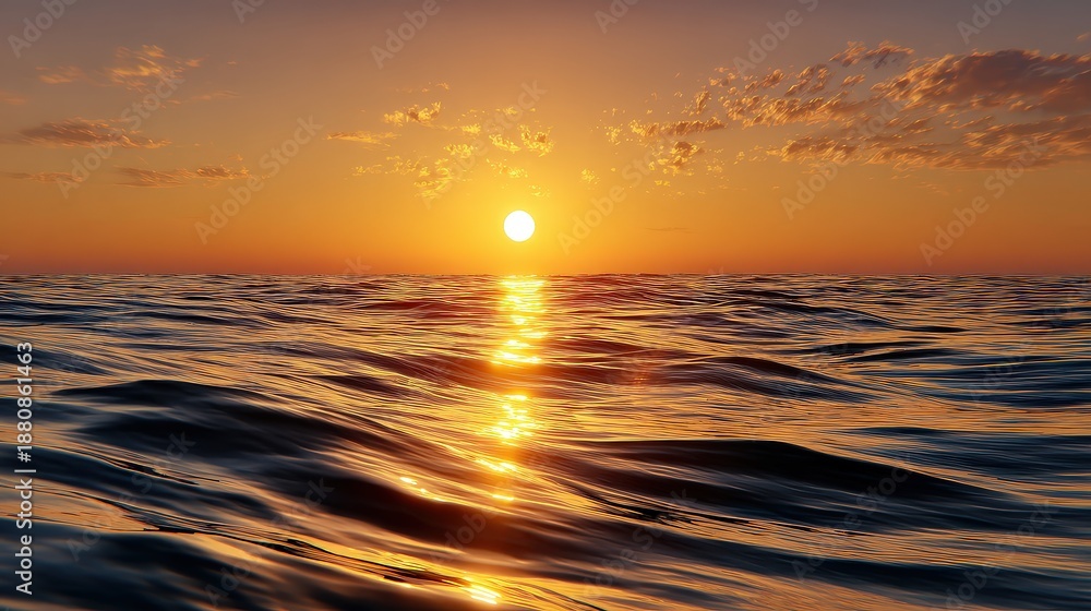 Obraz premium Golden Sunset Reflecting on Calm Ocean Waves at Golden Hour