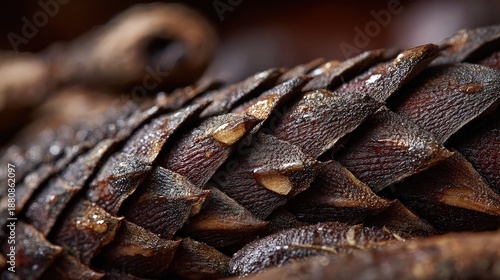 Macro Close-Up of Pine Cone Scales with Water Droplets