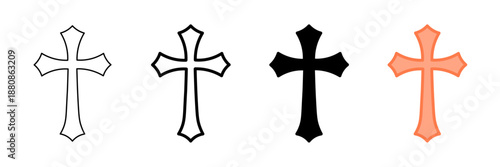 Set of minimalist cross icons with transparent background, depicting religious symbols, christianity, faith, and spirituality concepts, vector illustration