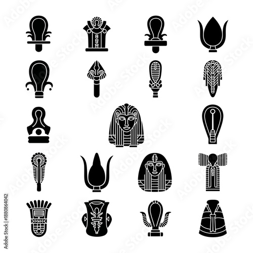 Explore Ancient Egypt with this iconic symbols collection featuring pharaohs, gods, and cultural artifacts for historical designs and creative projects