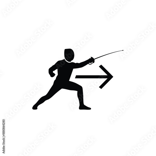 Black silhouette fencer with sword and arrow
