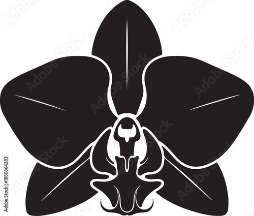 Minimalist black orchid flower silhouette vector icon for botanical floral design
