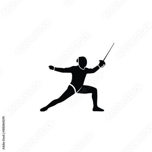 Black silhouette fencer in fighting stance with sword