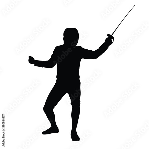 Black silhouette of a fencer with a sword fencing 1