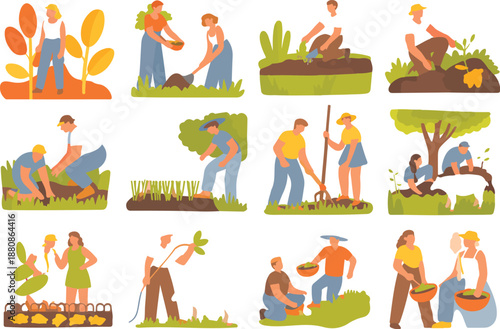 Colorful Farm Life Vector Set – Gardening, Animals, and Rural Scenes