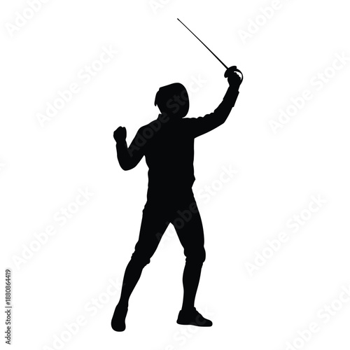 Black silhouette of a fencer with a sword white 1