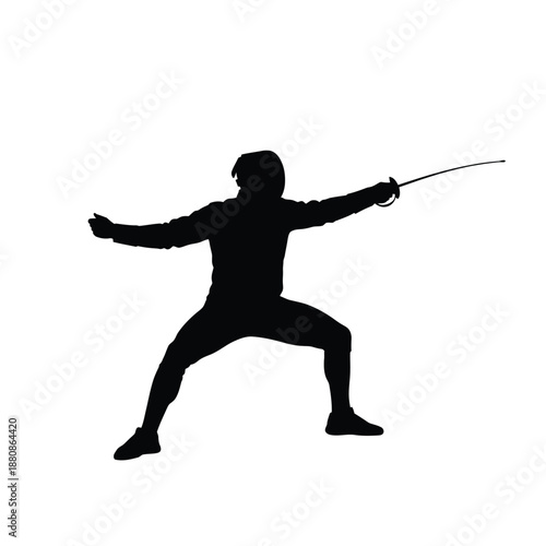 Black silhouette of a fencer with a sword fencing