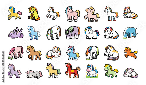 Cute cartoon horse flat vector illustration with black outline transparent background design resource for Year of the Horse projects