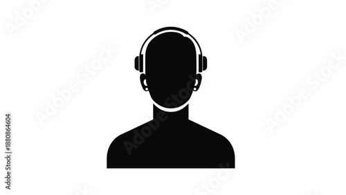 Black silhouette of a person wearing headphones white 1