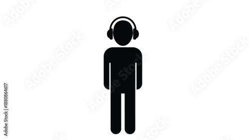 Black silhouette of a person wearing headphones white 6