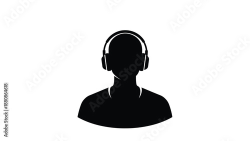 Black silhouette of a person wearing headphones white 5