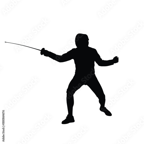 Black silhouette of fencer holding sword fencing 1