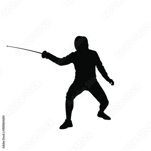 Black silhouette of fencer holding sword fencing 2