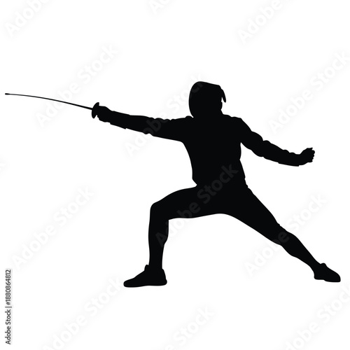 Black silhouette of fencer in stance with sword fencing 2