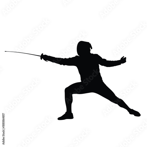 Black silhouette of fencer in stance with sword fencing 3