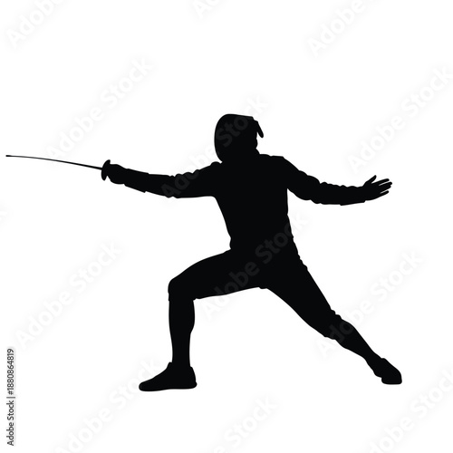 Black silhouette of fencer in stance with sword fencing 4