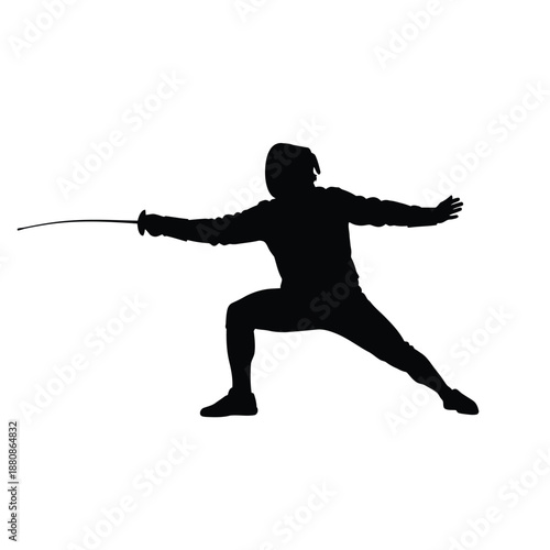 Black silhouette of fencer in stance with sword fencing 5