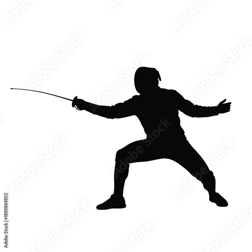 Black silhouette of fencer with sword in fencing stance 1