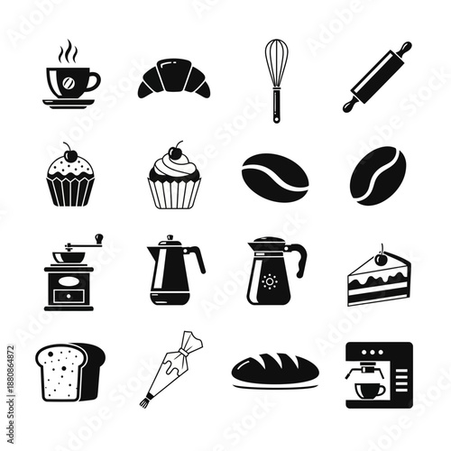 Freshly baked delights brewing happiness with coffee, croissants, and cakes, perfect for cafes, bakeries, and cozy morning vibes