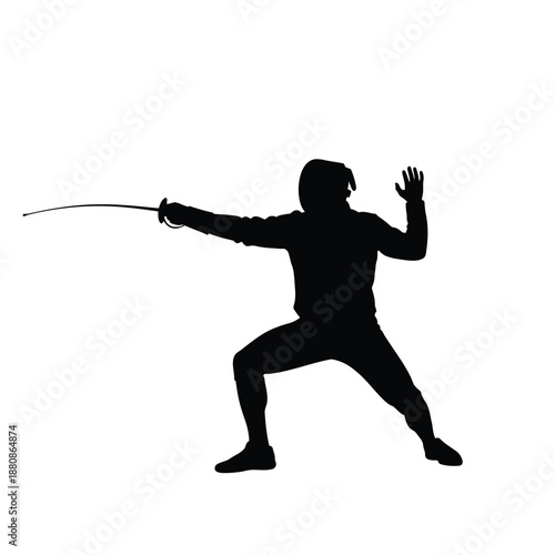 Black silhouette of fencer with sword white