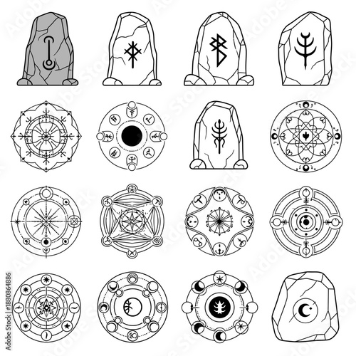 Unlock ancient wisdom with mystic runes and celestial sigils, perfect for occult designs, spiritual guidance, and unique esoteric art projects