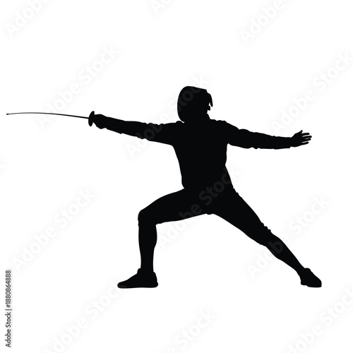 Black silhouette of fencer with sword in fencing stance