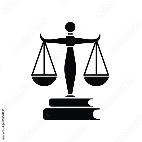 Black silhouette of justice scale on books