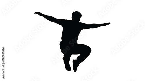 Black silhouette of man jumping with arms outstretched 7