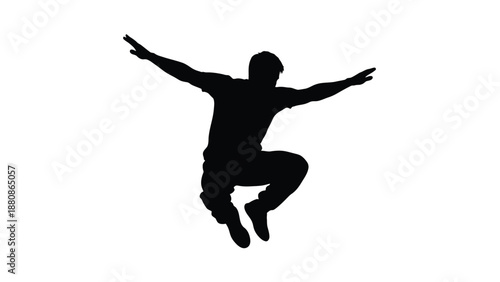Black silhouette of man jumping with arms outstretched 8