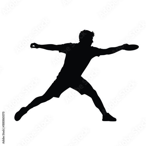 Black silhouette of man playing frisbee white