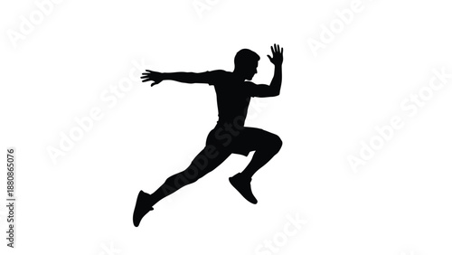 Black silhouette of man running white