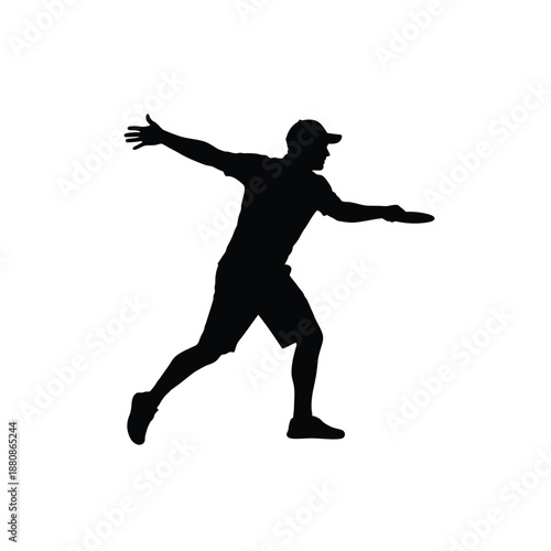 Black silhouette of man wearing baseball cap throwing frisbee 2