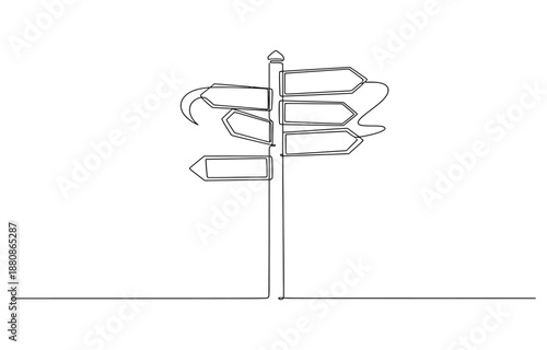 Continuous one single minimal line drawing direction arrow, Road direction sign.