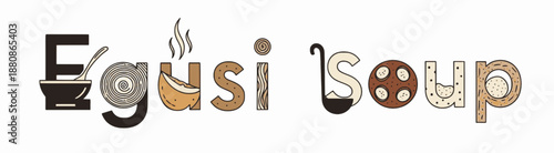 Illustrated Egusi Soup logo featuring mushroom and ladle