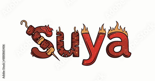 Spicy Suya illustration with skewer and flames