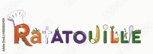 Creative Ratatouille logo incorporating knife and herbs