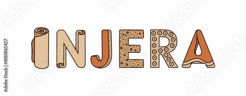 Simple Injera design with rolled bread and fork