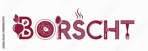 Red Borscht illustration with beet and fork