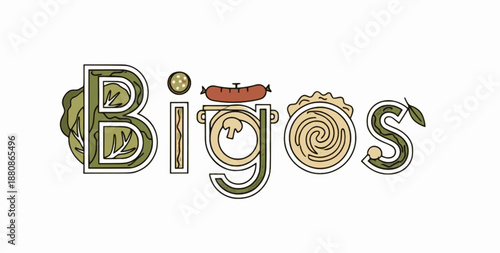 Green Bigos illustration with cabbage and sausage
