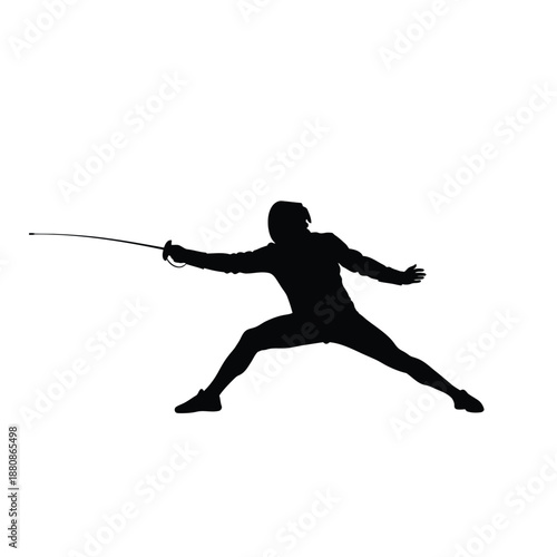 Fencer in black silhouette holding sword fencing