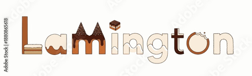 Artistic Lamington logo blending cake and coconut icons