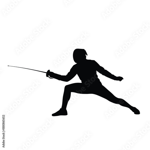 Fencer in lunge position with sword fencing silhouette 1