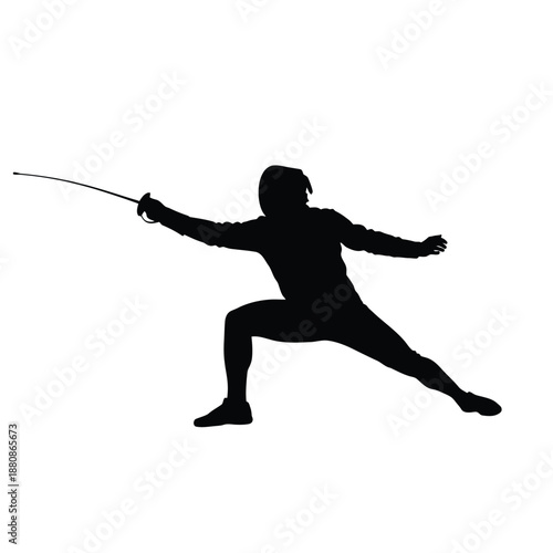 Fencer in stance with sword fencing silhouette 3 black